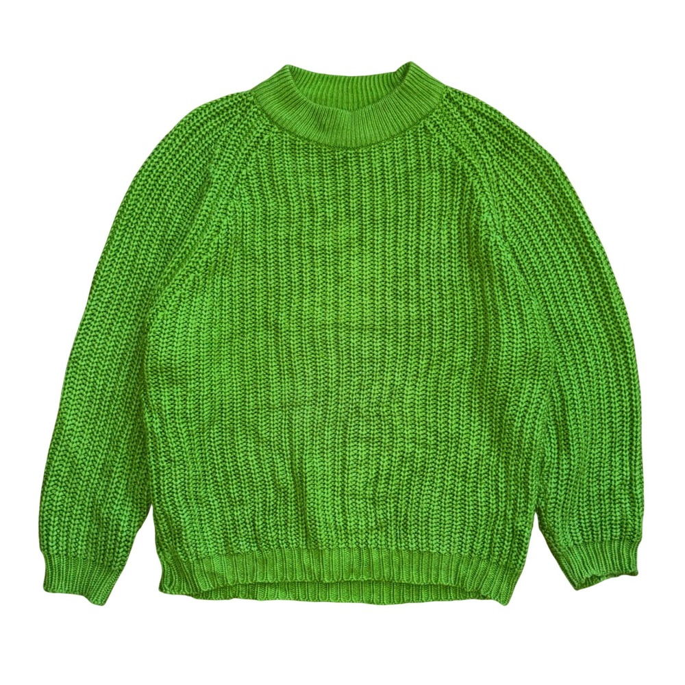 Brat Winter Radishes & Roses Vintage 80s Lime Green Chunky Knit Sweater Large